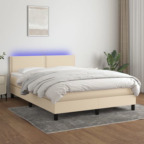 vidaXL &Kappa;&rho;&epsilon;&beta;ά&tau;&iota; Boxspring &mu;&epsilon; &Sigma;&tau;&rho;ώ&mu;&alpha; & LED &Kappa;&rho;&epsilon;&mu; 140x200 &epsilon;&kappa;. &Upsilon;&phi;&alpha;&sigma;&mu;ά&tau;&iota;&nu;&omicron;