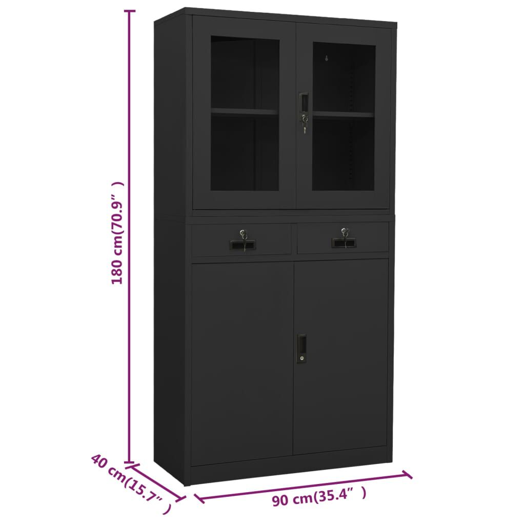 vidaXL Ντουλάπα Γραφείου Ανθρακί 90 x 40 x 180 εκ Ατσάλι/Ψημένο Γυαλί