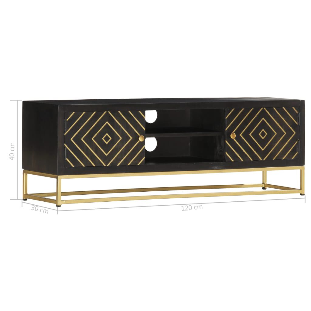 vidaXL Έπιπλο Τηλεόρασης Μαύρο/Χρυσό 120 x 30 x 40 εκ. από Μασίφ Ξύλο Μάνγκο