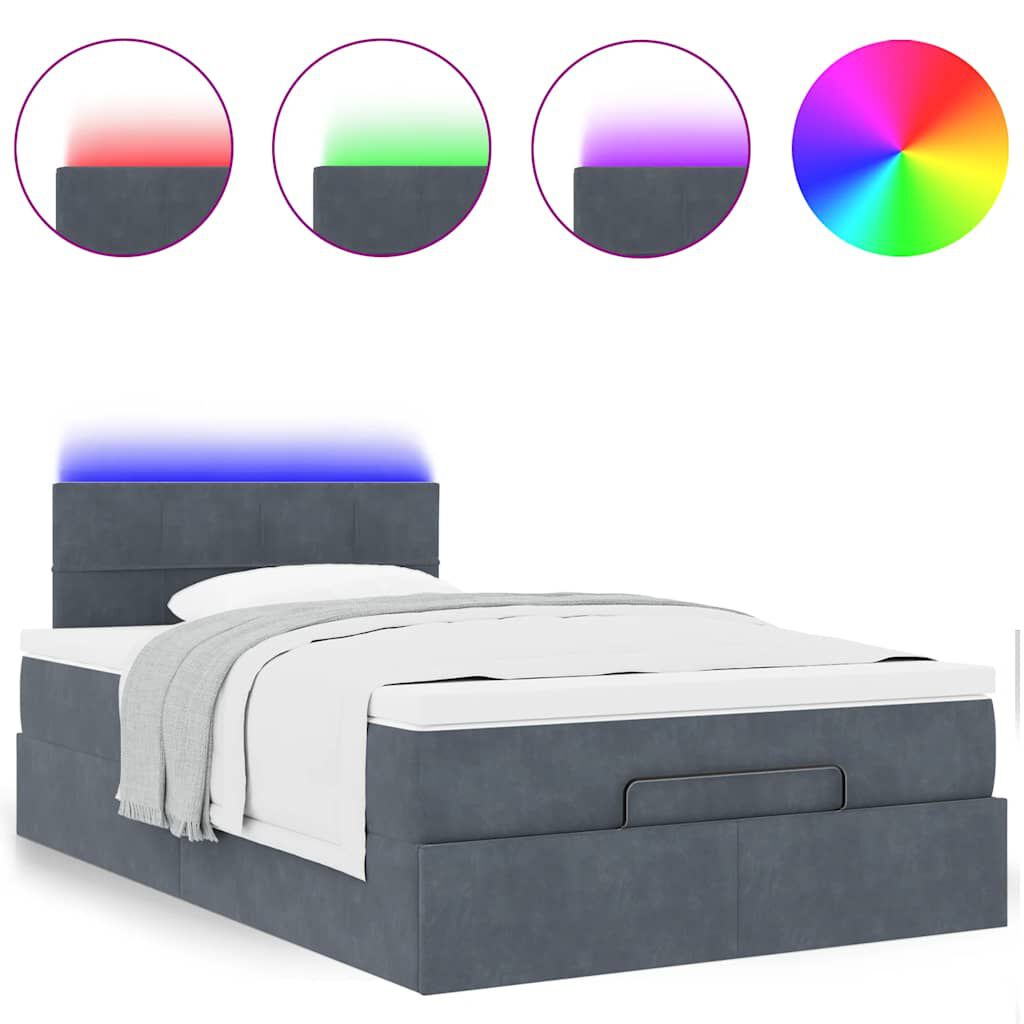 vidaXL Οθωμανικό κρεβάτι με στρώμα & LEDs Σκούρο γκρι 120x190cm Velvet