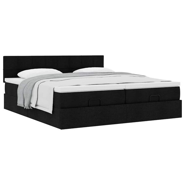 vidaXL Οθωμανικό κρεβάτι με στρώματα Μαύρο 180x200cm Ύφασμα