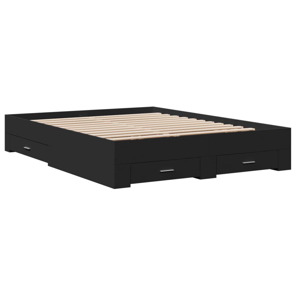 vidaXL Πλαίσιο Κρεβατιού με Συρτάρια Μαύρο 160x200 εκ Επεξεργ. Ξύλο