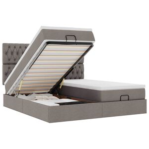 vidaXL &Omicron;&theta;&omega;&mu;&alpha;&nu;&iota;&kappa;ό &kappa;&rho;&epsilon;&beta;ά&tau;&iota; &mu;&epsilon; &sigma;&tau;&rho;ώ&mu;&alpha;&tau;&alpha; & LEDs Taupe 200x200cm ύ&phi;&alpha;&sigma;&mu;&alpha;