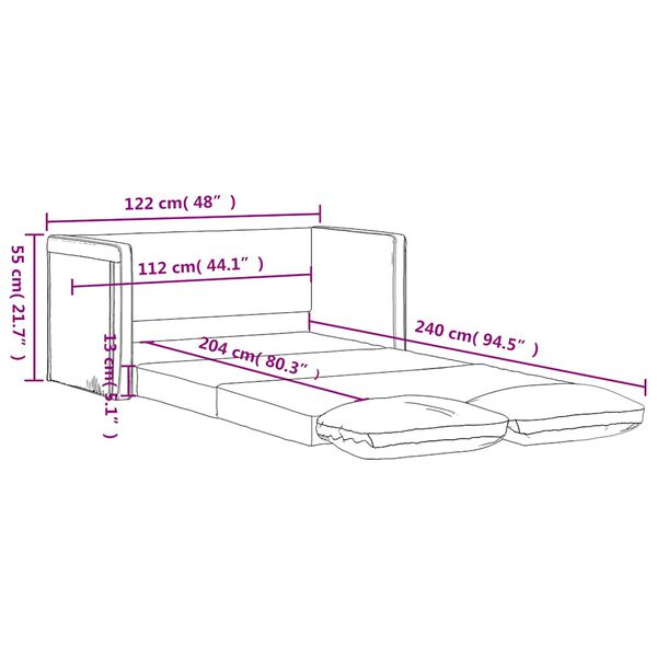 vidaXL Καναπές-Κρεβάτι Δαπέδου 2 σε 1 Μπορντό 122x204x55εκ. Βελούδινος