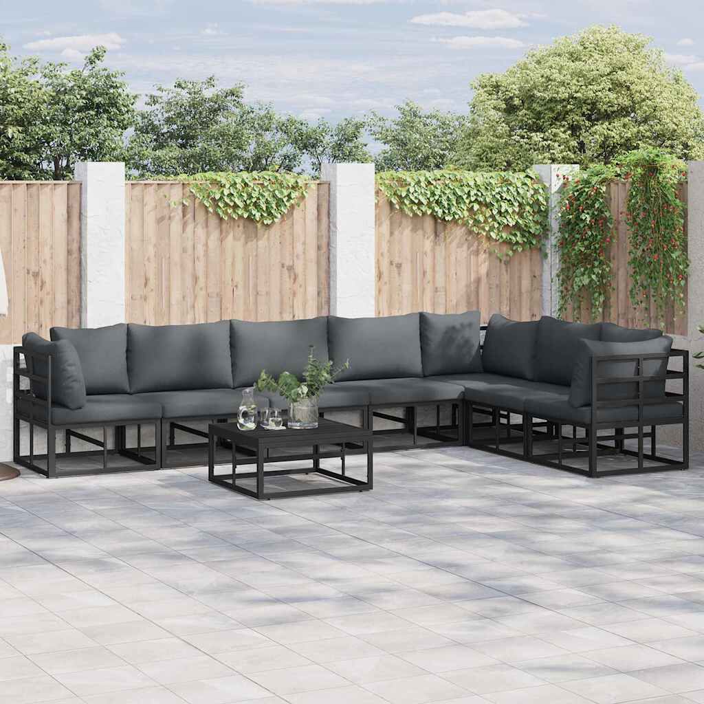 vidaXL Σετ Καναπέ Κήπου με μαξιλάρι 7 pcs Μαύρο Αλουμίνιο