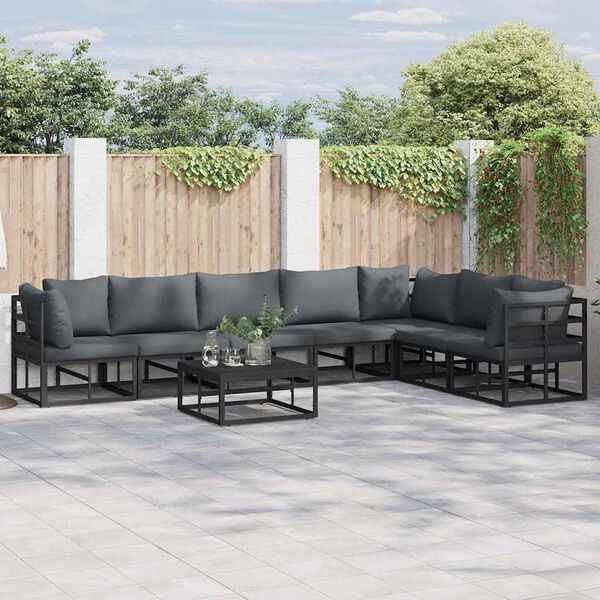 vidaXL Σετ Καναπέ Κήπου με μαξιλάρι 7 pcs Μαύρο Αλουμίνιο