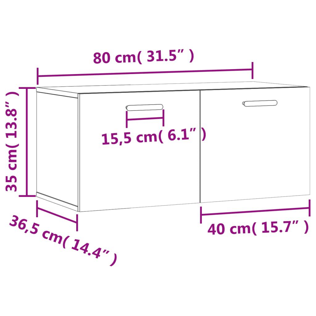 vidaXL Ντουλάπι Τοίχου Μαύρο 80 x 36,5 x 35 εκ. από Επεξεργασμένο Ξύλο