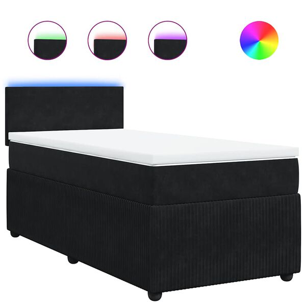 vidaXL Κρεβάτι Boxspring με Στρώμα Μαύρο 90x190 εκ. Βελούδινο