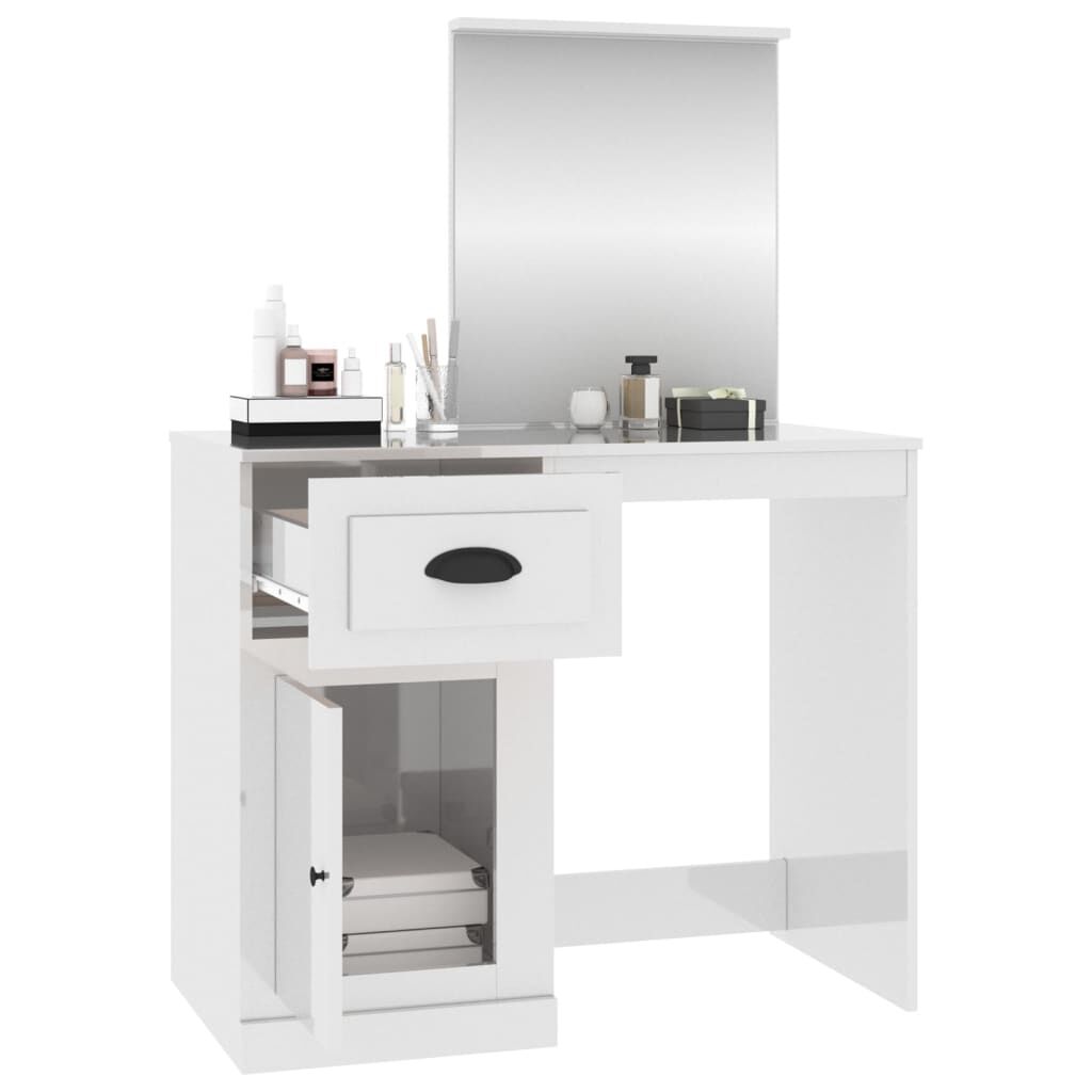 vidaXL Μπουντουάρ με Καθρέφτη Γυαλ. Λευκό 90x50x132,5 εκ. Επεξ. Ξύλο