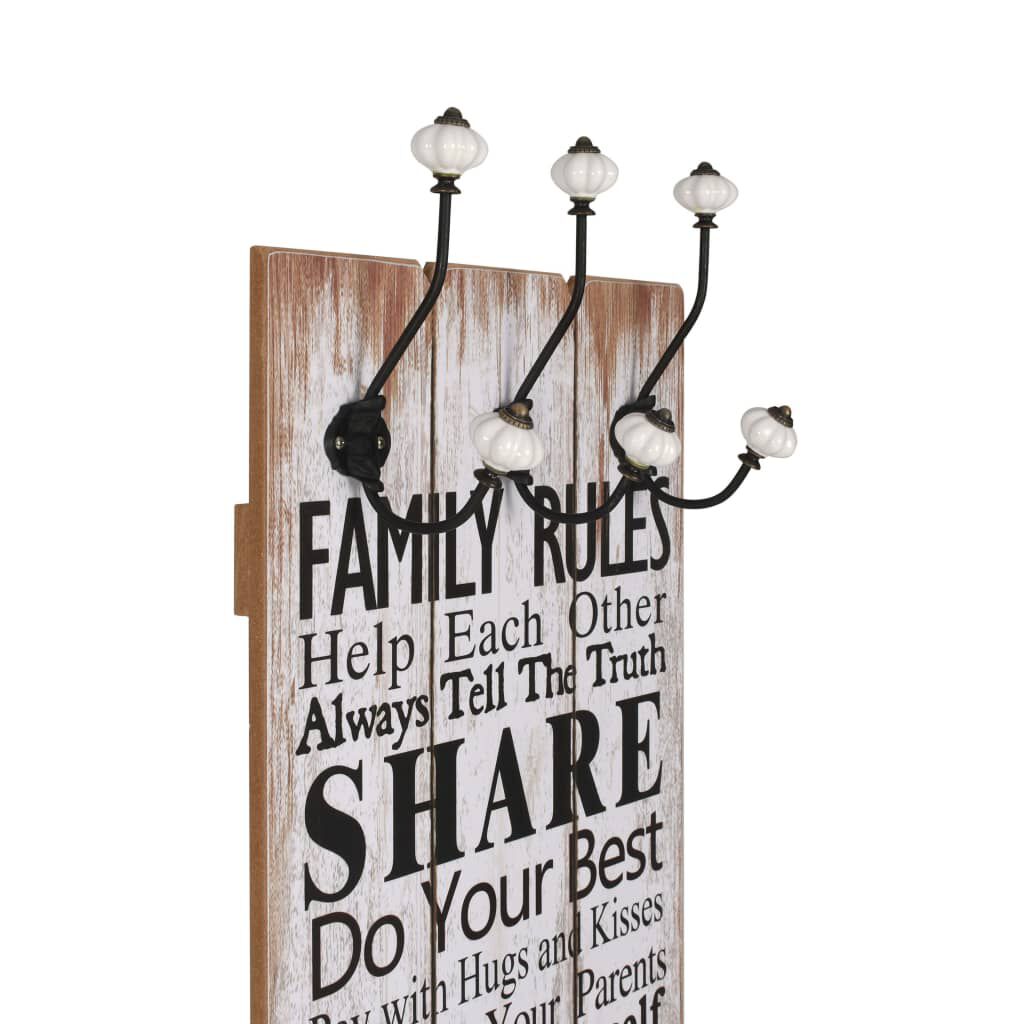 vidaXL Κρεμάστρα Τοίχου «FAMILY RULES» με 6 Γάντζους 120 x 40 εκ.