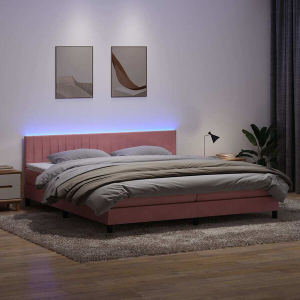 vidaXL &Kappa;&rho;&epsilon;&beta;ά&tau;&iota; Boxspring &mu;&epsilon; &Sigma;&tau;&rho;ώ&mu;&alpha; & LED &Rho;&omicron;&zeta; 200x210 &epsilon;&kappa;. &Beta;&epsilon;&lambda;&omicron;ύ&delta;&iota;&nu;&omicron;