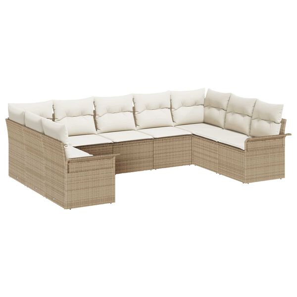 vidaXL Σετ Καναπέ Κήπου με μαξιλάρι 9 pcs Μπεζ Πολυ ράταν