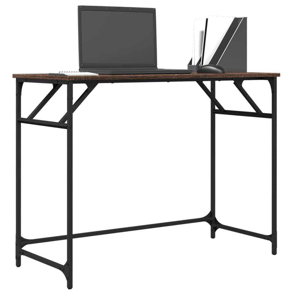 vidaXL Γραφείο Καφέ Δρυς 100x45x76 εκ Επ. Ξύλο/Ατσάλι Ηλ. Βαφή Πούδρας