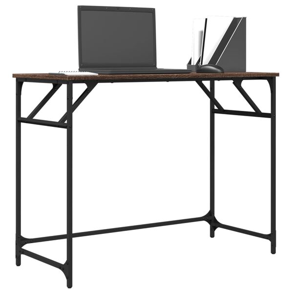 vidaXL Γραφείο Καφέ Δρυς 100x45x76 εκ Επ. Ξύλο/Ατσάλι Ηλ. Βαφή Πούδρας