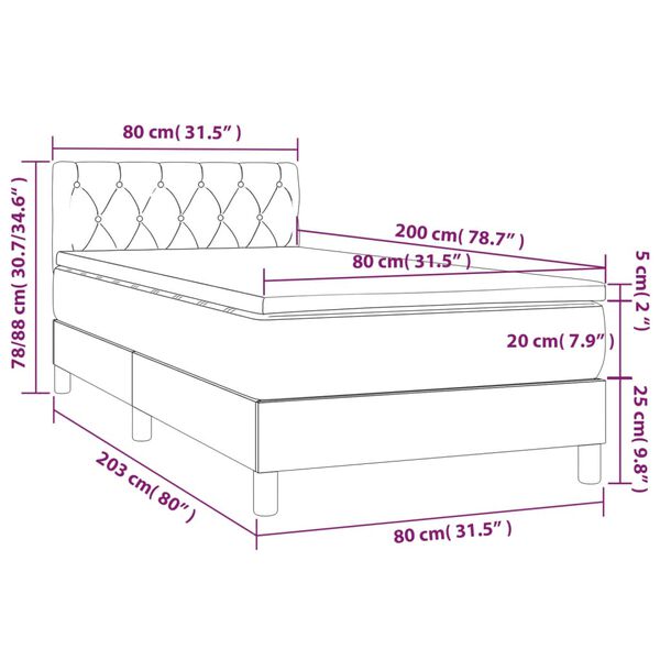 vidaXL Κρεβάτι Boxspring με Στρώμα & LED Σκ.Καφέ 80x200 εκ. Υφασμάτινο