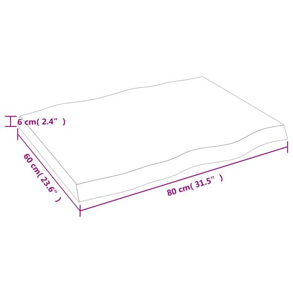vidaXL Επιφ Τραπεζιού Αν Καφέ 80x60x(2-6)εκ. Ακατέργ. Μασίφ Ξύλο Δρυός