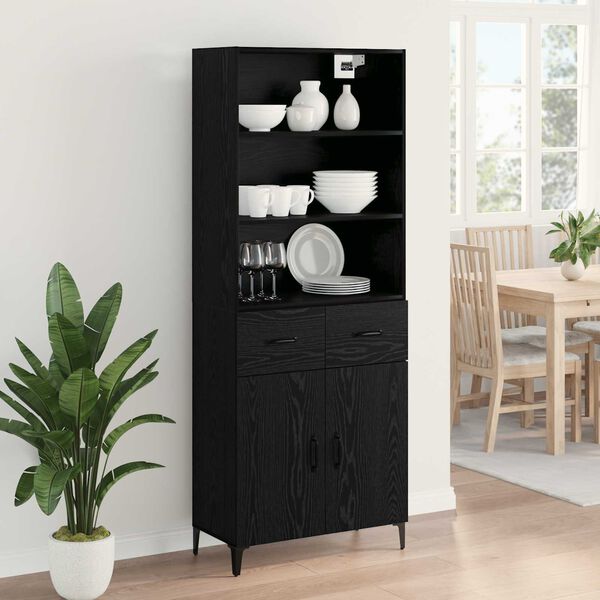 vidaXL Highboard &Mu;&alpha;ύ&rho;&eta; &Omicron;&xi;&upsilon;ά 69,5 x 34 x 180 &epsilon;&kappa;. &Epsilon;&pi;&epsilon;&xi;&epsilon;&rho;&gamma;&alpha;&sigma;&mu;έ&nu;&omicron; &xi;ύ&lambda;&omicron;
