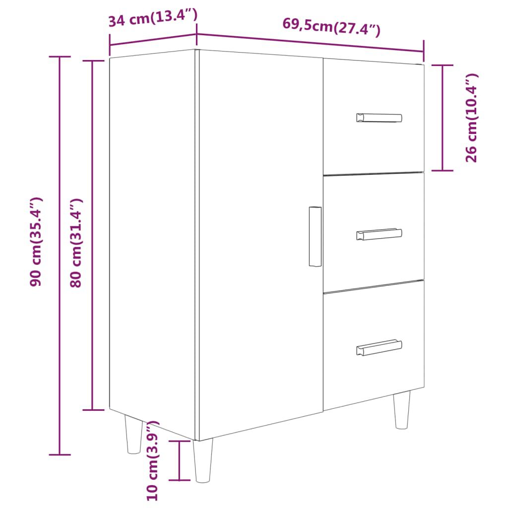 vidaXL Ντουλάπι Γυαλιστερό Λευκό 69,5x34x90 εκ. Επεξεργασμένο Ξύλο