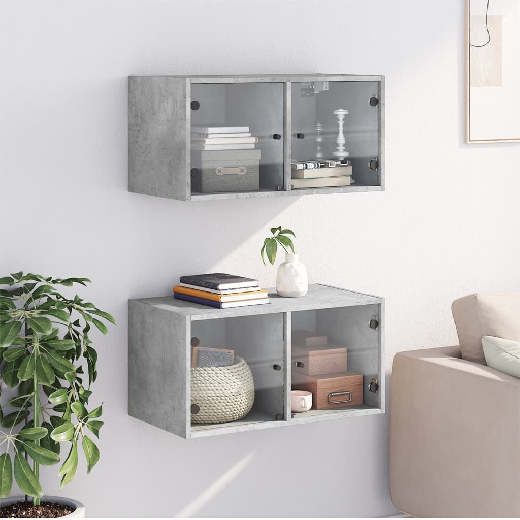 vidaXL Κομοδίνα 2 τεμ. Γκρι Σκυρ. 68,5x37x35 εκ. με Γυάλινες Πόρτες