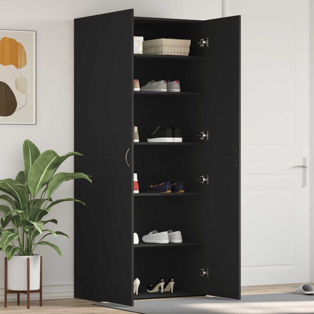 vidaXL Ντουλάπα παπουτσιών Μαύρη 80x35,5x180 εκ Επεξεργασμένο ξύλο