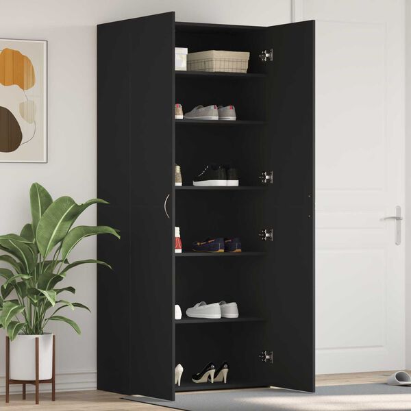 vidaXL Ντουλάπα παπουτσιών Μαύρη 80x35,5x180 εκ Επεξεργασμένο ξύλο