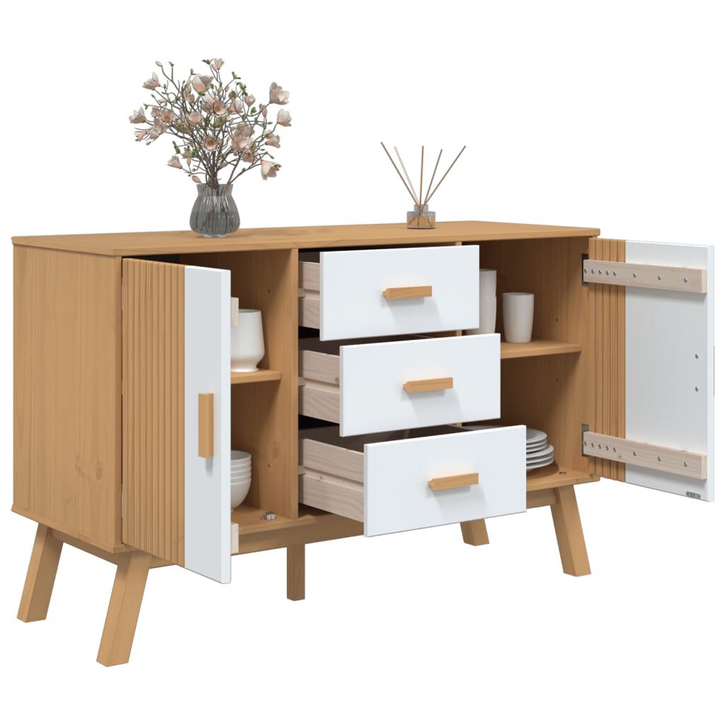 vidaXL Μπουφές OLDEN Λευκό & Καφέ 114x43x73,5 εκ. Μασίφ Ξύλο Πεύκου