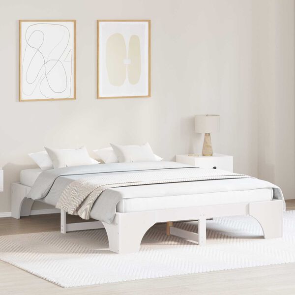 vidaXL Κρεβάτι Λευκό Ξύλο 150 x 200 cm Μινιμαλιστικό Ξύλινο Κρεβάτι