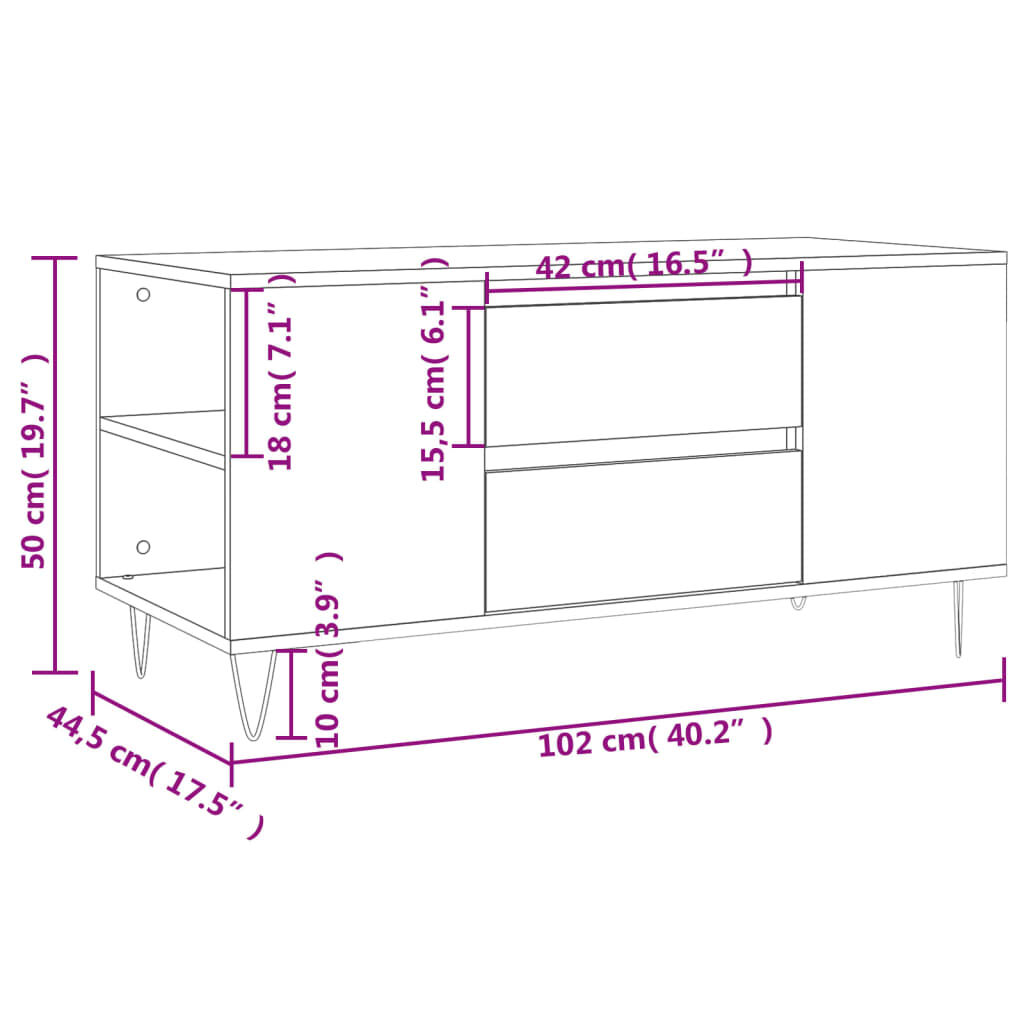 vidaXL Τραπεζάκι Σαλονιού Γκρι Σκυροδεμ. 102x44,5x50 εκ. Επεξεργ. Ξύλο