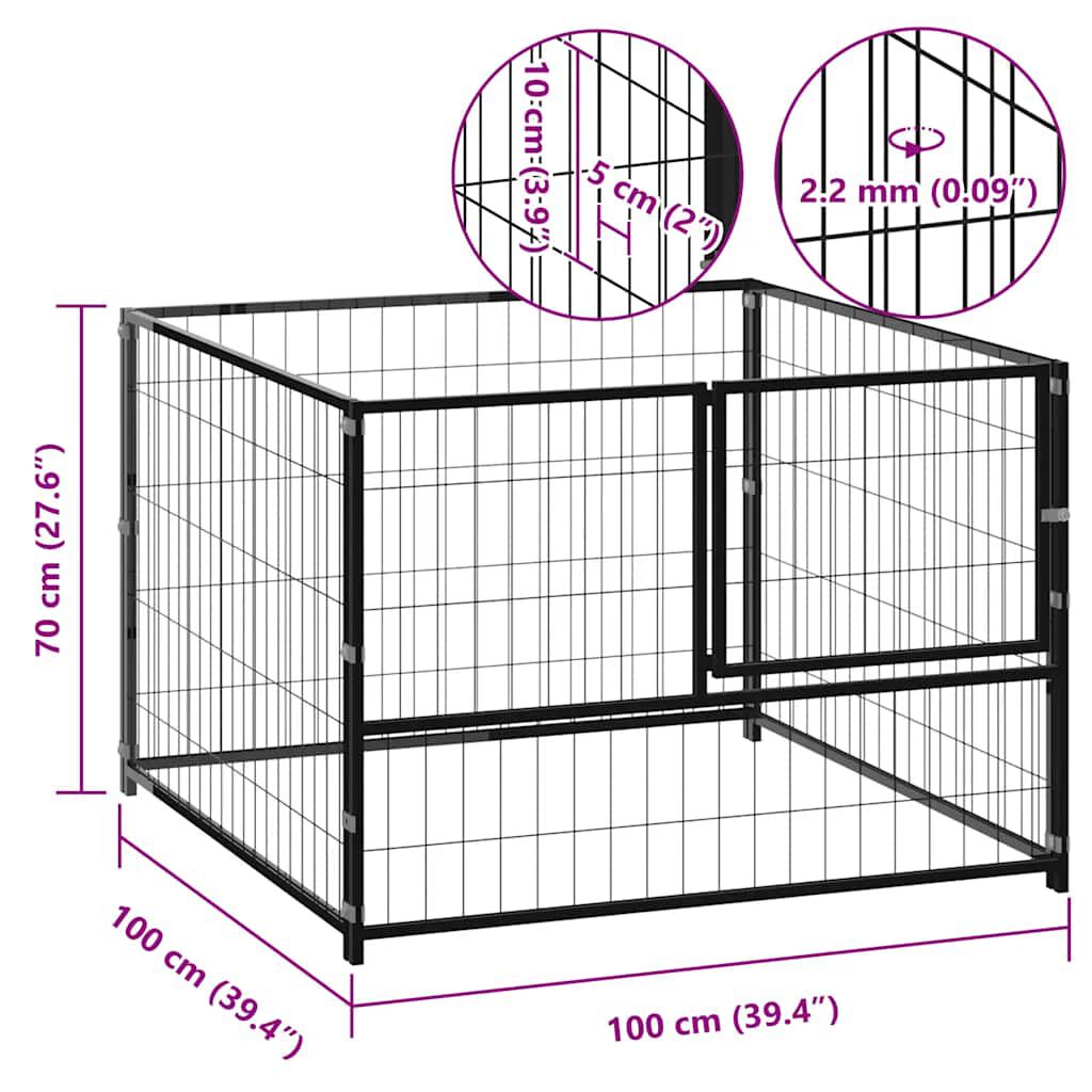 vidaXL Σπιτάκι Σκύλου Μαύρο 100 x 100 x 70 εκ. Ατσάλινο