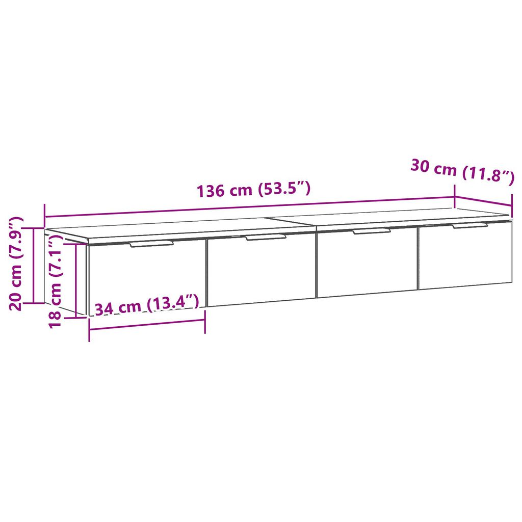 vidaXL Ντουλάπια Τοίχου 2 τεμ Μαύρη Βελανιδιά 68x30x20 εκ Επεξεργασμένο Ξύλο
