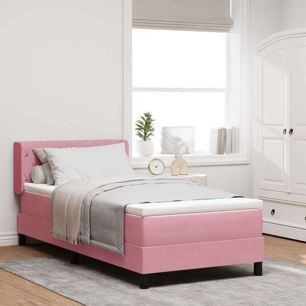 Κρεβάτι Box Spring με Στρώμα vidaXL Ροζ 90x190 εκ. Βελούδο