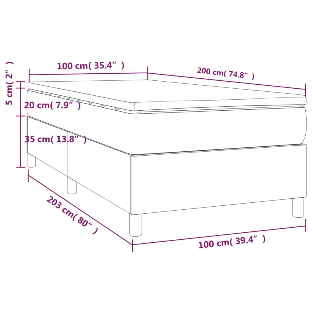 vidaXL Κρεβάτι Boxspring με Στρώμα Σκούρο Γκρι 100x200 εκ. Βελούδινο