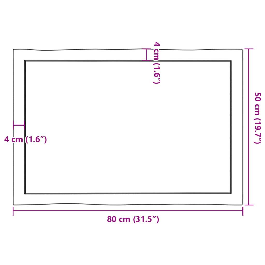 vidaXL Επιφ Τραπεζιού Αν Καφέ 80x50x(2-4)εκ. Ακατέργ. Μασίφ Ξύλο Δρυός