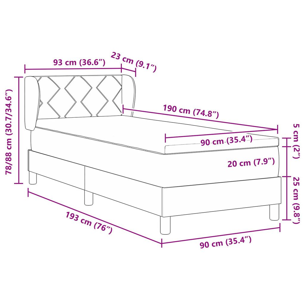 vidaXL Κρεβάτι Box Spring με Στρώμα σε Ταουπέ - 90x190 εκ Ύφασμα