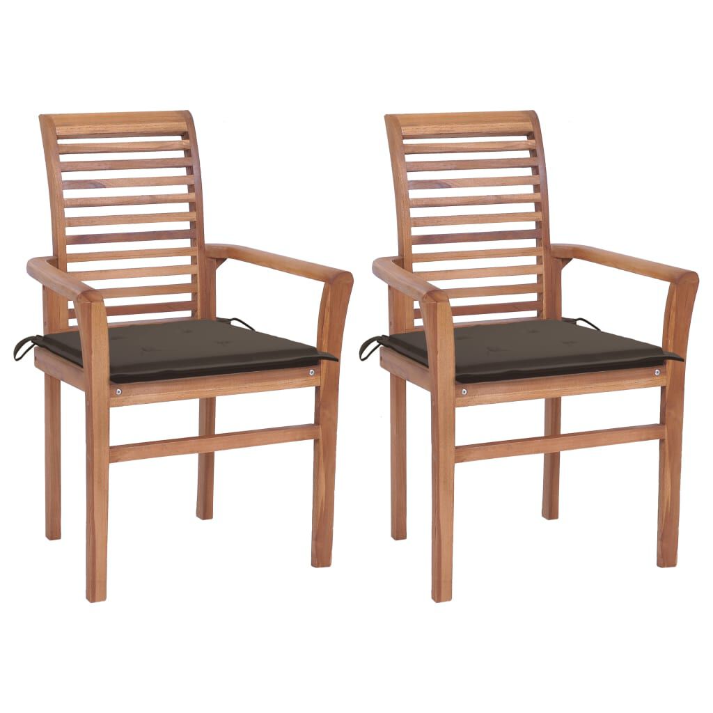 vidaXL Καρέκλες Τραπεζαρίας 2 τεμ. Μασίφ Ξύλο Teak με Taupe Μαξιλάρια
