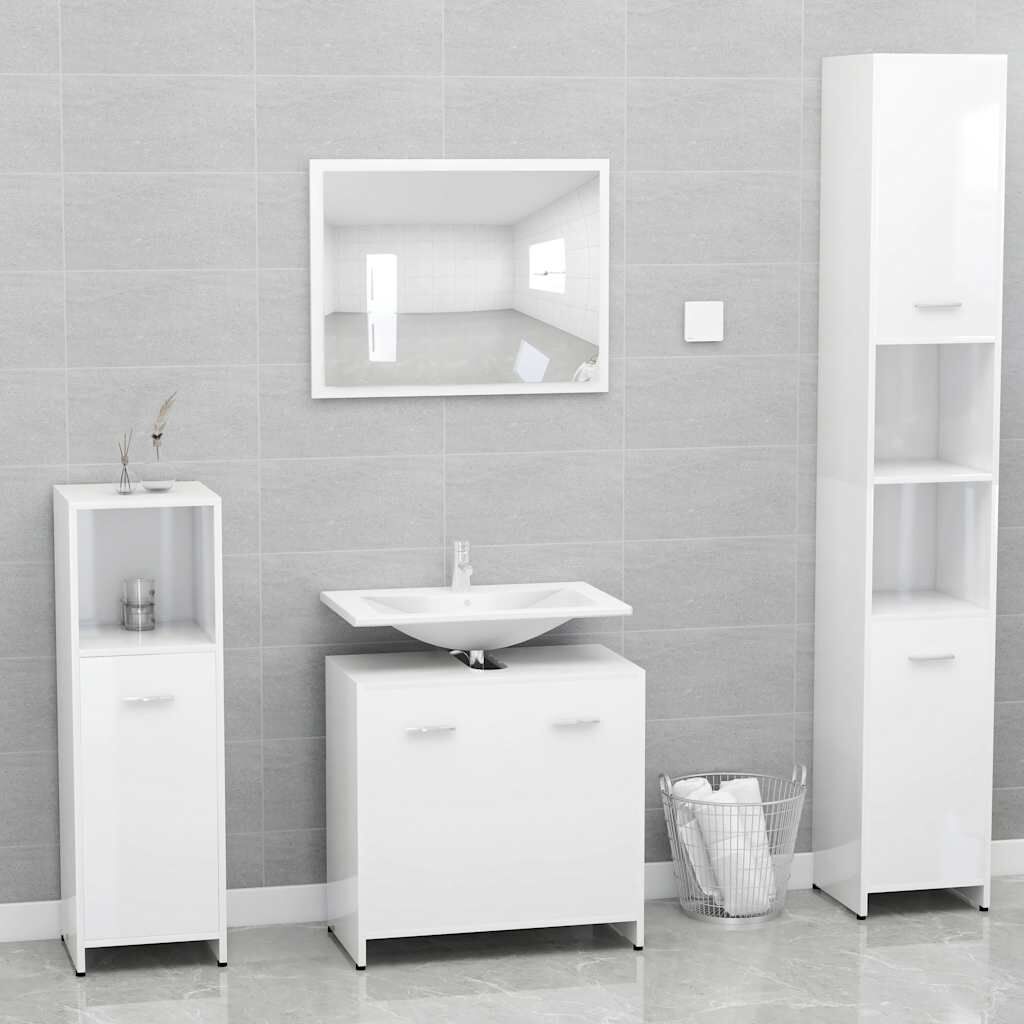 vidaXL Ντουλάπι Νιπτήρα Γυαλιστερό Λευκό 60 x 33 x 61 εκ. Επεξ. Ξύλο