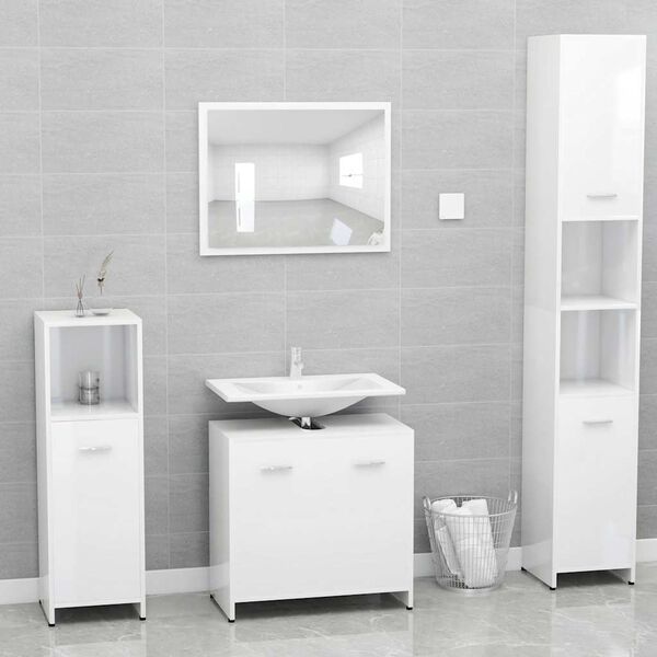 vidaXL Ντουλάπι Νιπτήρα Γυαλιστερό Λευκό 60 x 33 x 61 εκ. Επεξ. Ξύλο