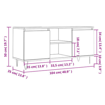 vidaXL Έπιπλο Τηλεόρασης Καφέ Δρυς 104 x 35 x 50 εκ. από Επεξεργ. Ξύλο