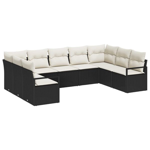 vidaXL Σετ Καναπέ Κήπου με μαξιλάρι 9 pcs Μαύρο και Κρέμα