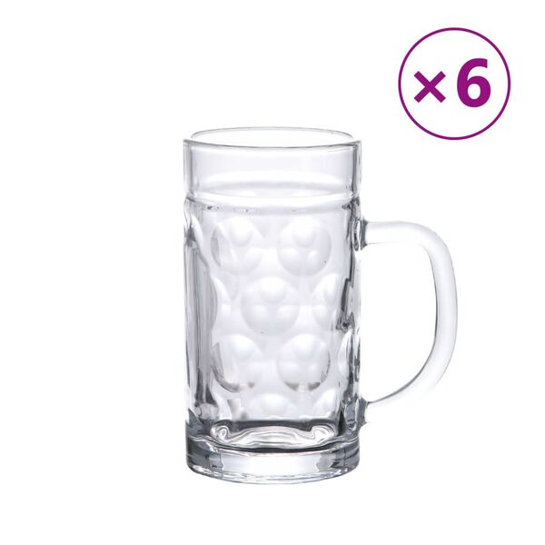 vidaXL Κούπα Μπίρας με Λαβή Γυάλινη 6 Τεμ. 500 ml