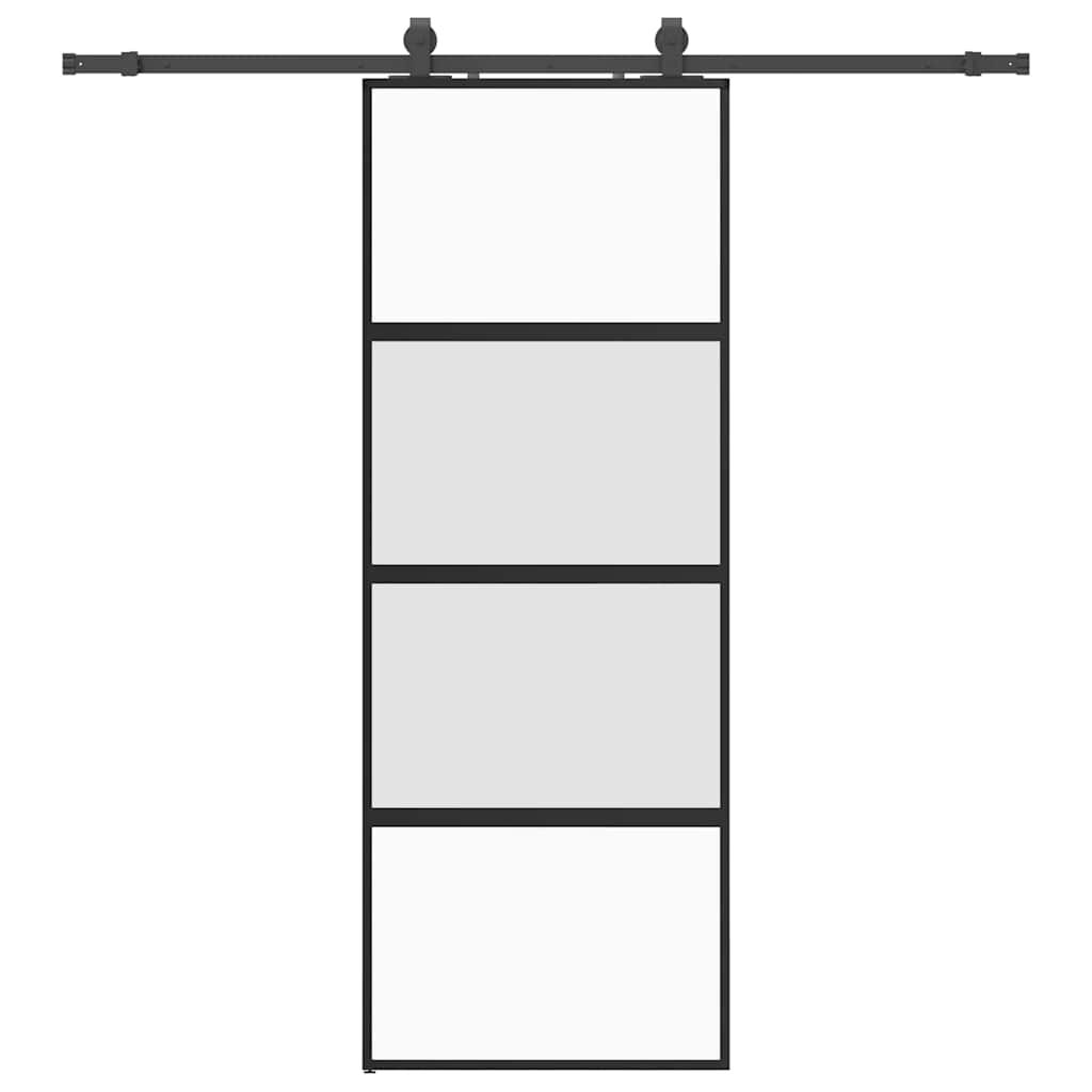 vidaXL Συρόμενη πόρτα με σετ υλικού Μαύρο 76x205 cm γυαλί μετριασμένο