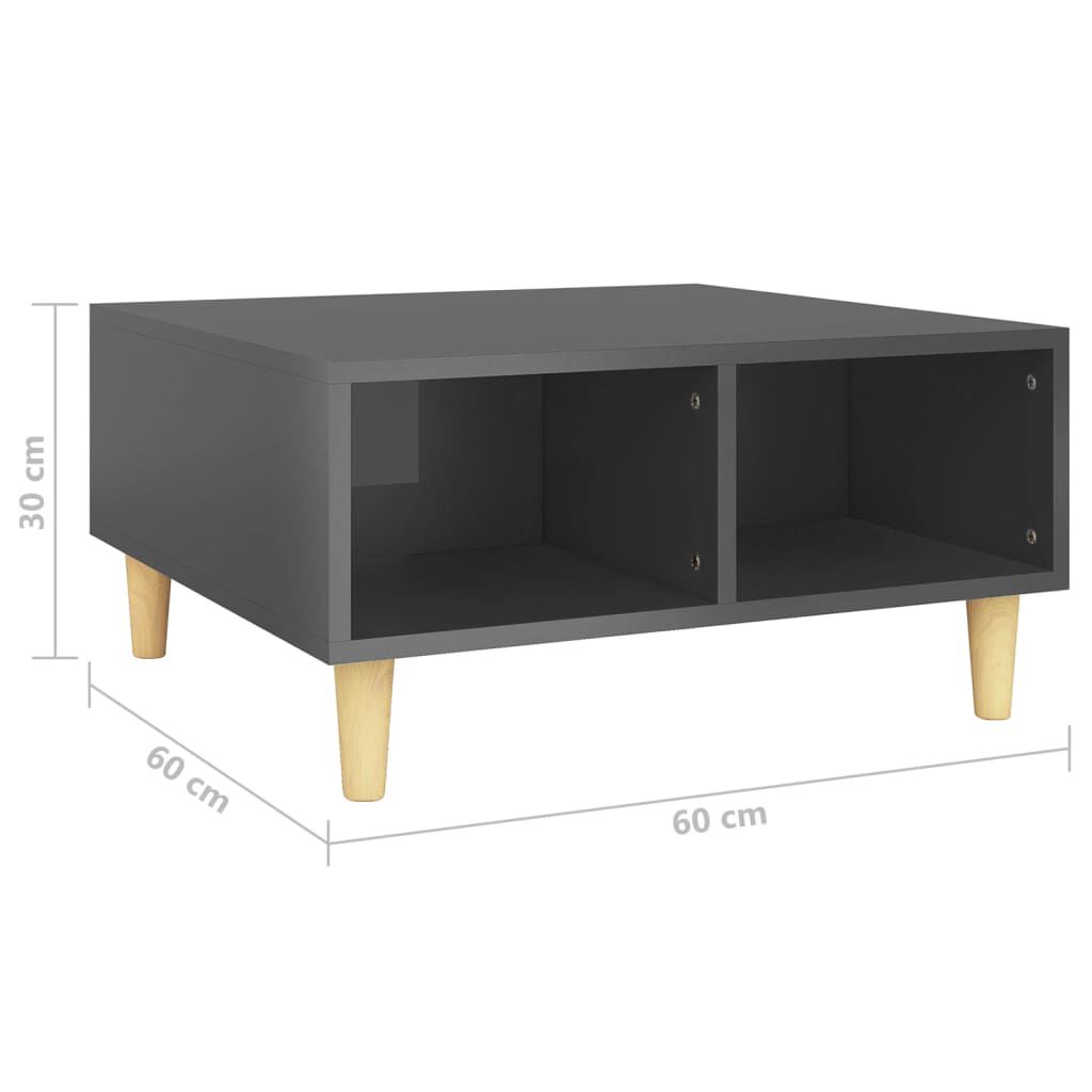 vidaXL Τραπεζάκι Σαλονιού Γυαλιστερό Γκρι 60 x 60 x 30 εκ. Επεξ. Ξύλο