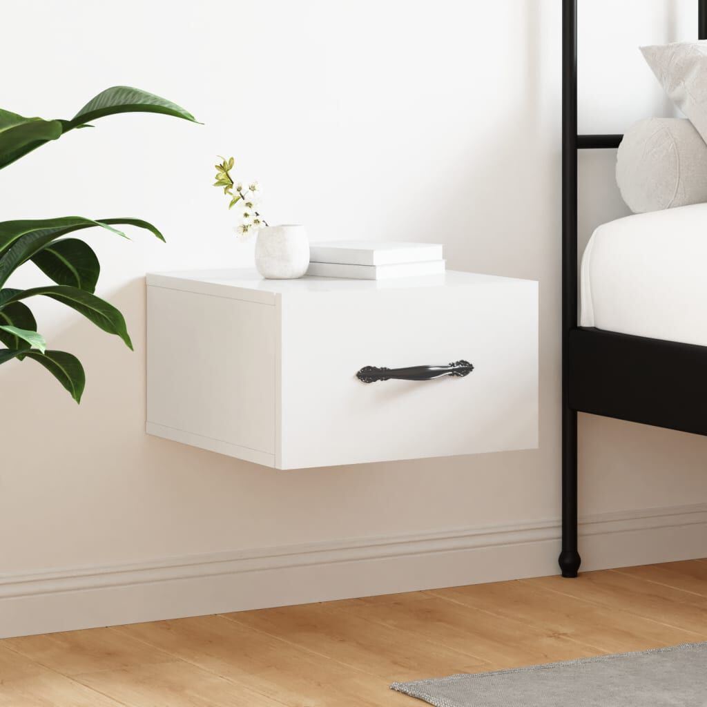 vidaXL Κομοδίνο Επιτοίχιο Γυαλιστερό Λευκό 35 x 35 x 20 εκ.