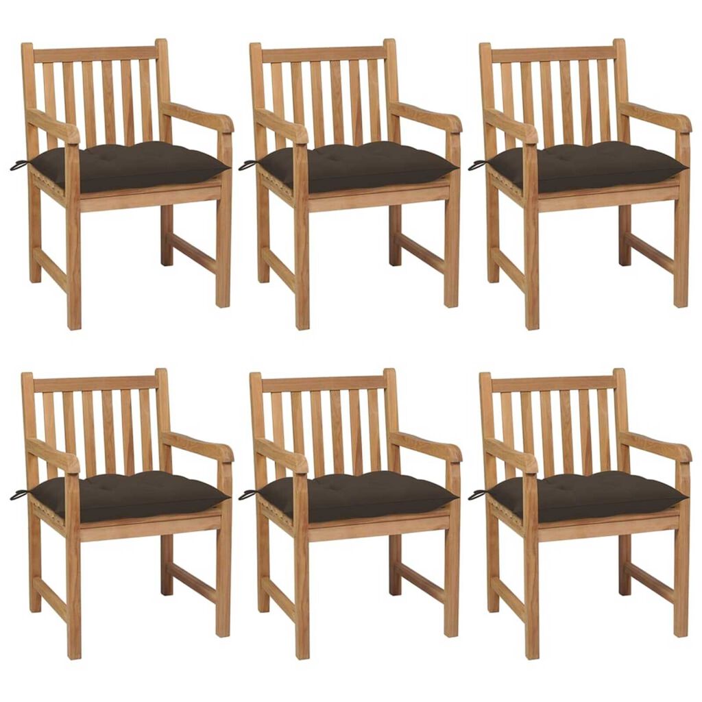 vidaXL Καρέκλες Κήπου 6 τεμ. από Μασίφ Ξύλο Teak με Taupe Μαξιλάρια