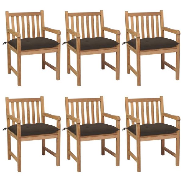 vidaXL Καρέκλες Κήπου 6 τεμ. από Μασίφ Ξύλο Teak με Taupe Μαξιλάρια