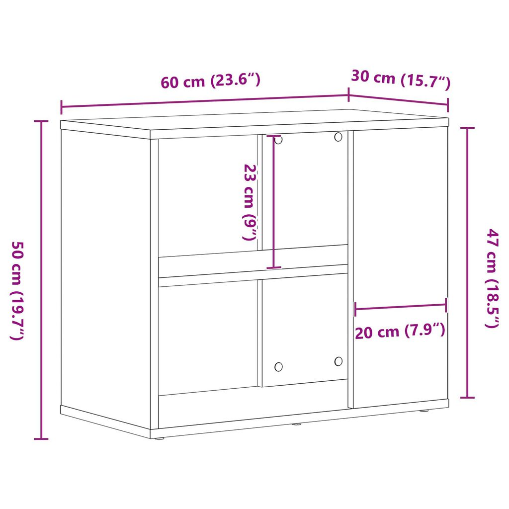 vidaXL Πλαϊνό γραφείο Μαύρο Δρυς 60x30x50 εκ Επεξεργασμένο ξύλο