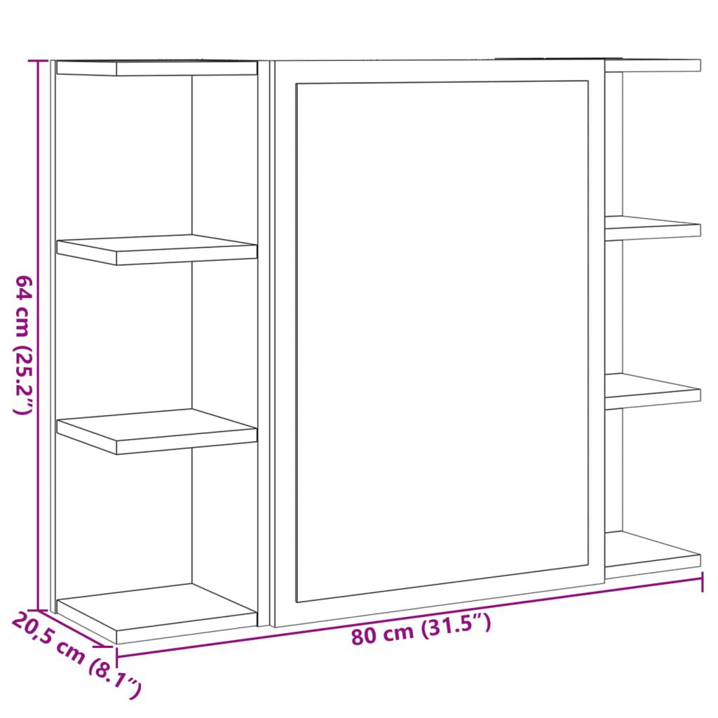 vidaXL Καθρέφτης Μπάνιου Sonoma Δρυς 80 x 20,5 x 64 εκ. Ξύλο