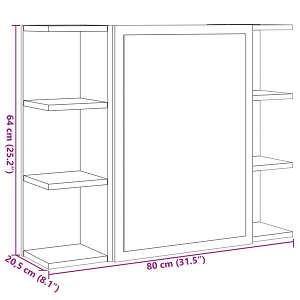 vidaXL Καθρέφτης Μπάνιου Sonoma Δρυς 80 x 20,5 x 64 εκ. Ξύλο