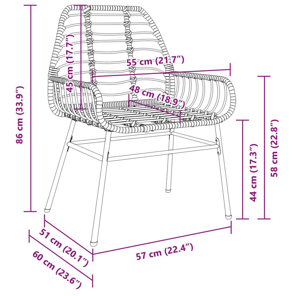 vidaXL Σέτ φαγητού για κήπο 5 pcs Καφέ συνθετικό ρατάν