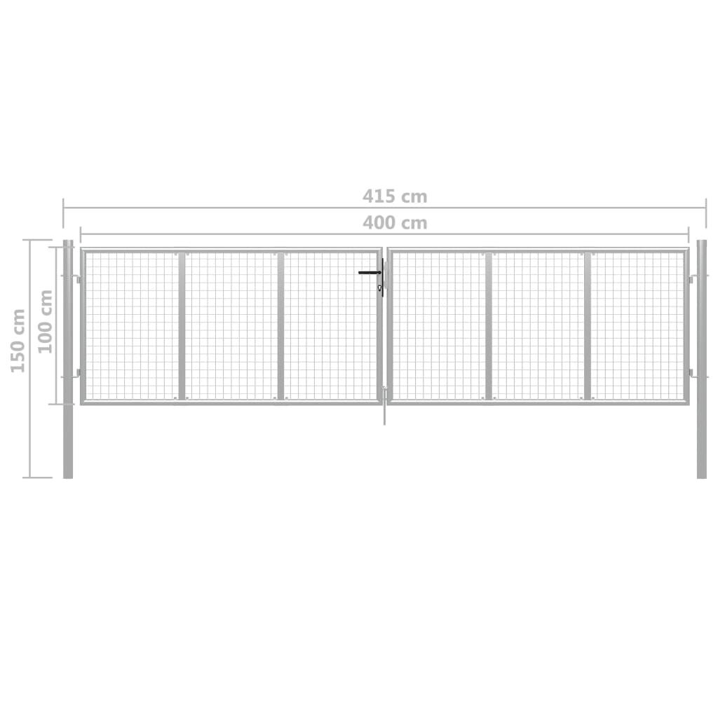 vidaXL Πόρτα Περίφραξης Ασημί 415 x 150 εκ. από Γαλβανισμένο Χάλυβα